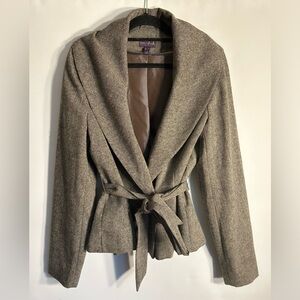 LONG TALL SALLY WOMEN’S TWEED MIX SHAWL STYLE BELTED LINED JACKET VIETNAM MADE